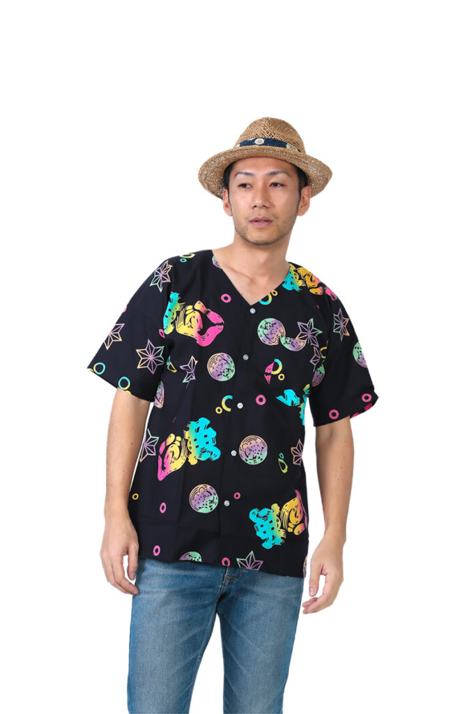 綺麗な虹色グラデーションの魚河岸シャツ